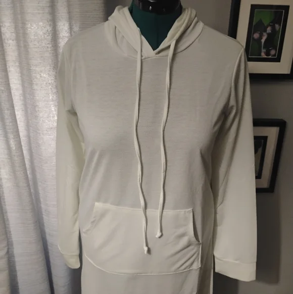 Doublju Women's Off-White Hoodie Tunic Dress Sz L NWT - Picture 5 of 8